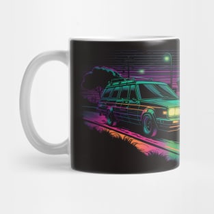 Retro Neon 80s Station Wagon on the Road Mug